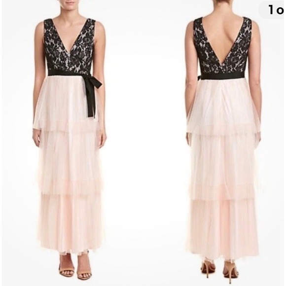 Avec Les Filles Dresses & Skirts - Avec Les Filles Sleeveless Black Lace Top Pink Tulle Maxi Dress Sz 8 V-Neck